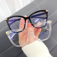 Retro Transparent Anti Blue Light Computer Blocking Glasses Frame Women Oversized Cat Eye Eyewear Optical Spectacle Eyeglass