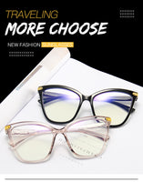 Retro Transparent Anti Blue Light Computer Blocking Glasses Frame Women Oversized Cat Eye Eyewear Optical Spectacle Eyeglass