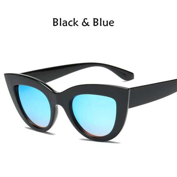 Retro Thick Frame Cat Eye Sunglasses Women Ladies Brand Designer Mirror Lens Cat Eye Sun Glasses For Female oculos de sol