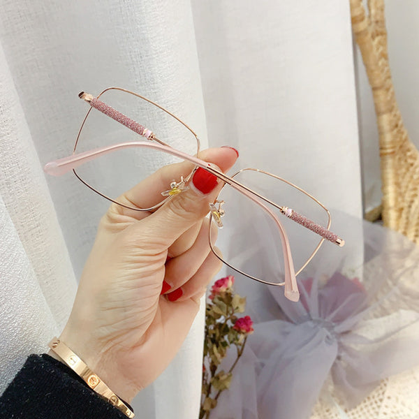 Anti-blue light crystal shiny leg women&#39;s glasses 2020 new fashion alloy square pink gold eyeglasses female computer eyewear