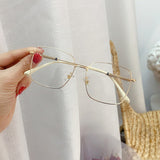 Anti-blue light crystal shiny leg women&#39;s glasses 2020 new fashion alloy square pink gold eyeglasses female computer eyewear