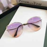 Brand Rimless Sunglasses Women Luxury Cat Eye Sun Glasses Ladies Clear Gradient Sunglass Diamond Cutting Lens