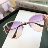 Brand Rimless Sunglasses Women Luxury Cat Eye Sun Glasses Ladies Clear Gradient Sunglass Diamond Cutting Lens