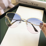 Brand Rimless Sunglasses Women Luxury Cat Eye Sun Glasses Ladies Clear Gradient Sunglass Diamond Cutting Lens