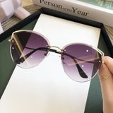 Brand Rimless Sunglasses Women Luxury Cat Eye Sun Glasses Ladies Clear Gradient Sunglass Diamond Cutting Lens