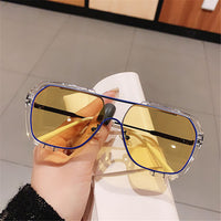 Vintage Large Frame Square Women Sunglasses One-piece Female Retro ins Yellow Sun Glasses Men Driving UV400 Eyewear