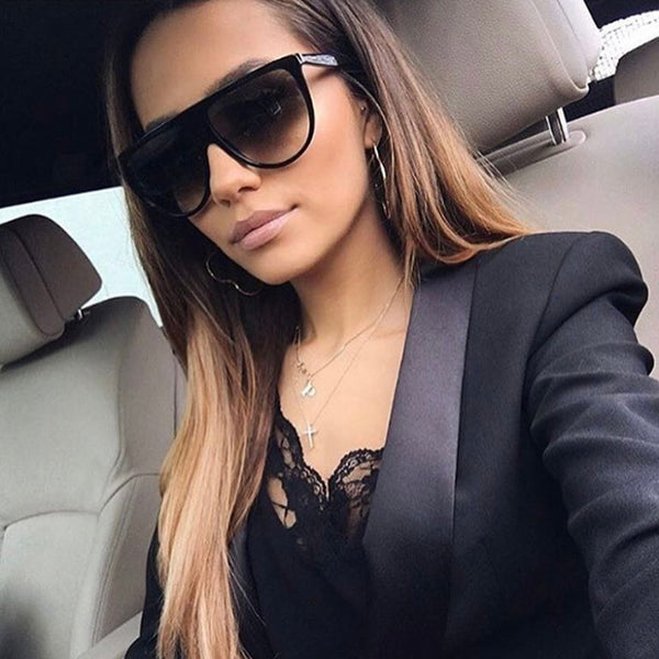 Fashion Sunglasses Women Vintage Retro Flat Top Oversized Sun Glasses Square Pilot Luxury Designer Large Black Shades