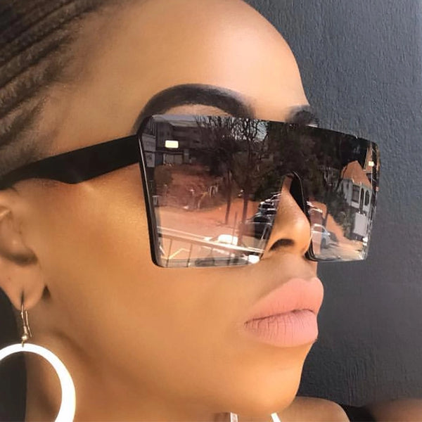 Oversize Square Sunglasses Women Fashion Flat Top Gradient Sun glasses Men Rimless Large Frame Oculos UV400 Points
