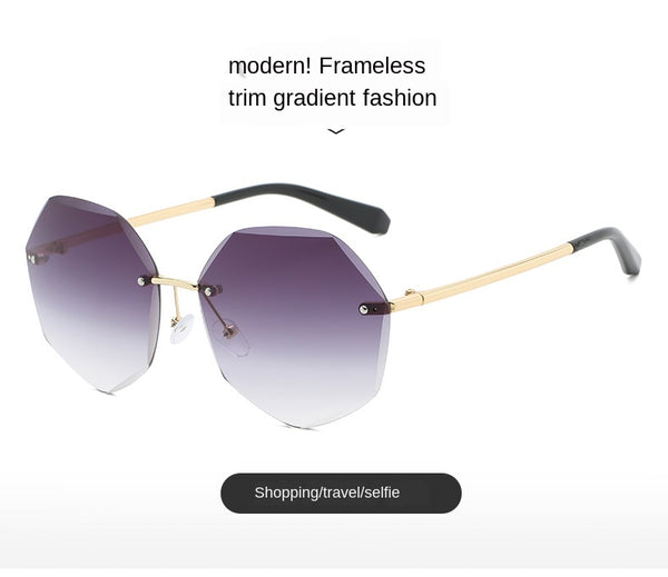 Rimless Women&#39;s Sunglasses Fashion Gradient Lenses Sun glasses Lady Vintage Alloy Legs Classic Designer Shades UV400