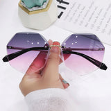 Rimless Women&#39;s Sunglasses Fashion Gradient Lenses Sun glasses Lady Vintage Alloy Legs Classic Designer Shades UV400