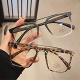 Korean Style Male Large Frame Retro Anti-blue Light Goggles Wood Grain Double Beam TR90 Plain Flat Mirror Women Glasses 2021