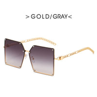 Ladies Metal Rivet Sunglasses Women Luxury Personality Big Frame Oversized Shades Chain Glasses Cool EyewearUnisex Oculos Femin