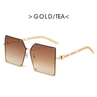 Ladies Metal Rivet Sunglasses Women Luxury Personality Big Frame Oversized Shades Chain Glasses Cool EyewearUnisex Oculos Femin