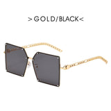 Ladies Metal Rivet Sunglasses Women Luxury Personality Big Frame Oversized Shades Chain Glasses Cool EyewearUnisex Oculos Femin