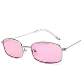 Rectangle Sunglasses Men Women Brand Designer 2021 Small Metal Sunglasses Female Red Pink Lenses Eyewear Male