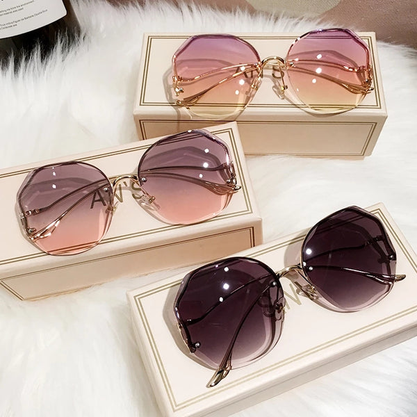 Women Sunglasses Rimless UV400 Brand Designer High Quality Gradient Sun Glasses Female oculos