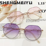 Sunglasses Women 2021 Luxury Gradient Sunglasses Ocean Water Cut Trimmed Lens Metal Curved Temples Sun Glasses Female UV400