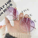 Sunglasses Women 2021 Luxury Gradient Sunglasses Ocean Water Cut Trimmed Lens Metal Curved Temples Sun Glasses Female UV400