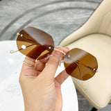 Retro Polygon Round Women Sunglasses Fashion Rimless Clear Ocean Gradient Lens Eyewear Metal VintageShades UV400 Men Sun Glasses