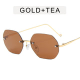 Retro Polygon Round Women Sunglasses Fashion Rimless Clear Ocean Gradient Lens Eyewear Metal VintageShades UV400 Men Sun Glasses