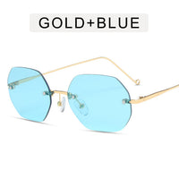 Retro Polygon Round Women Sunglasses Fashion Rimless Clear Ocean Gradient Lens Eyewear Metal VintageShades UV400 Men Sun Glasses