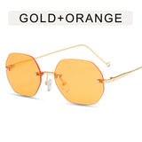 Retro Polygon Round Women Sunglasses Fashion Rimless Clear Ocean Gradient Lens Eyewear Metal VintageShades UV400 Men Sun Glasses