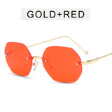 Retro Polygon Round Women Sunglasses Fashion Rimless Clear Ocean Gradient Lens Eyewear Metal VintageShades UV400 Men Sun Glasses