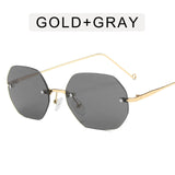 Retro Polygon Round Women Sunglasses Fashion Rimless Clear Ocean Gradient Lens Eyewear Metal VintageShades UV400 Men Sun Glasses