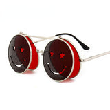 Spring Hinge Glasses Cute Smiling Face Women Folding Punk Sunglasses Unique Men Double Lens Tinted Steampunk Glasses UV400