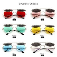 Spring Hinge Glasses Cute Smiling Face Women Folding Punk Sunglasses Unique Men Double Lens Tinted Steampunk Glasses UV400