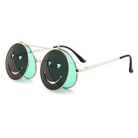 Spring Hinge Glasses Cute Smiling Face Women Folding Punk Sunglasses Unique Men Double Lens Tinted Steampunk Glasses UV400