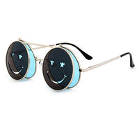 Spring Hinge Glasses Cute Smiling Face Women Folding Punk Sunglasses Unique Men Double Lens Tinted Steampunk Glasses UV400