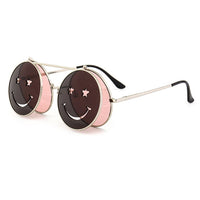 Spring Hinge Glasses Cute Smiling Face Women Folding Punk Sunglasses Unique Men Double Lens Tinted Steampunk Glasses UV400