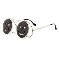 Spring Hinge Glasses Cute Smiling Face Women Folding Punk Sunglasses Unique Men Double Lens Tinted Steampunk Glasses UV400