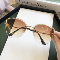 High Quality women&#39;s Oval Cat Eye Sunglasses Lady Metal Rimless shades Luxury Sunglasses Female Driving Glasses zonnebril dames