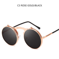 Steampunk Sunglasses Round Metal OCULOS De Sol Women Style Retro Flip Circular Double Metal Sun Glasses Men CIRCLE SUN GLASSES