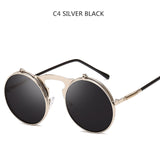 Steampunk Sunglasses Round Metal OCULOS De Sol Women Style Retro Flip Circular Double Metal Sun Glasses Men CIRCLE SUN GLASSES