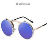 Steampunk Sunglasses Round Metal OCULOS De Sol Women Style Retro Flip Circular Double Metal Sun Glasses Men CIRCLE SUN GLASSES