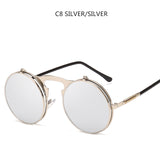 Steampunk Sunglasses Round Metal OCULOS De Sol Women Style Retro Flip Circular Double Metal Sun Glasses Men CIRCLE SUN GLASSES