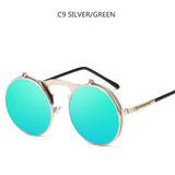 Steampunk Sunglasses Round Metal OCULOS De Sol Women Style Retro Flip Circular Double Metal Sun Glasses Men CIRCLE SUN GLASSES