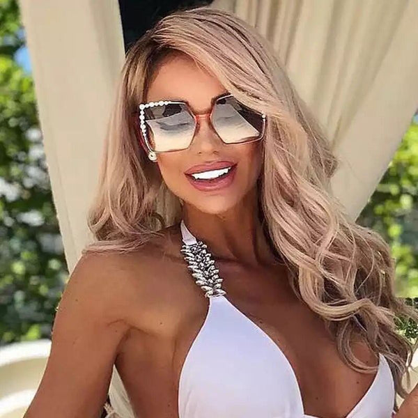 Oversized Square Sun Glasses Ladies New Luxury Pearl Sunglasses Women Brand Designer Fashion Shades Big Frame Oculos