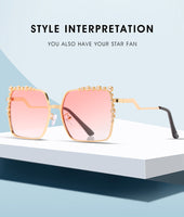 Oversized Square Sun Glasses Ladies New Luxury Pearl Sunglasses Women Brand Designer Fashion Shades Big Frame Oculos