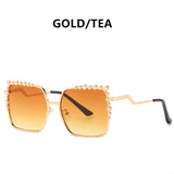 Oversized Square Sun Glasses Ladies New Luxury Pearl Sunglasses Women Brand Designer Fashion Shades Big Frame Oculos