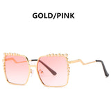 Oversized Square Sun Glasses Ladies New Luxury Pearl Sunglasses Women Brand Designer Fashion Shades Big Frame Oculos