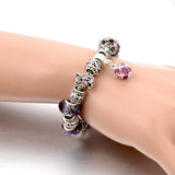 Jewelry Round Charm Bracelets for Women With Purple Crystal Glass Beads Pulsera