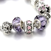 Jewelry Round Charm Bracelets for Women With Purple Crystal Glass Beads Pulsera