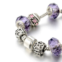 Jewelry Round Charm Bracelets for Women With Purple Crystal Glass Beads Pulsera