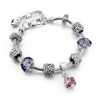 Jewelry Round Charm Bracelets for Women With Purple Crystal Glass Beads Pulsera