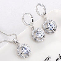 5 Colors Zircon Micro Pave Jewelry Sets for Women Silver Round Cubic Zircon Necklace Hoop Earrings Wedding Jewelry Sets