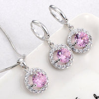 5 Colors Zircon Micro Pave Jewelry Sets for Women Silver Round Cubic Zircon Necklace Hoop Earrings Wedding Jewelry Sets